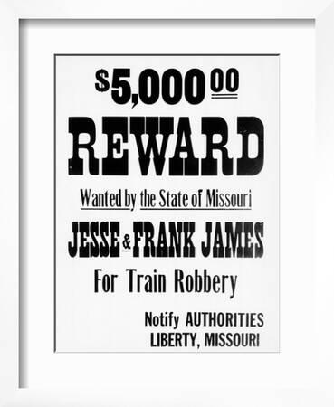 Five Thousand Dollar Reward Sign for Jesse and Frank James' Giclee Print |  Art.com