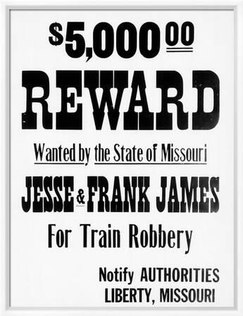 'Five Thousand Dollar Reward Sign for Jesse and Frank James' Giclee Print |  Art.com