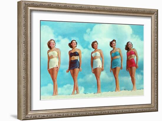 Five Women in Two-Piece Bathing Suits-null-Framed Art Print