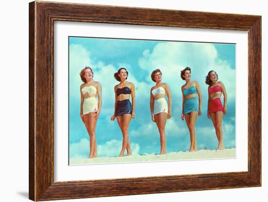 Five Women in Two-Piece Bathing Suits-null-Framed Art Print