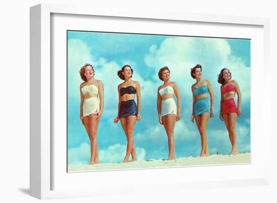 Five Women in Two-Piece Bathing Suits-null-Framed Art Print