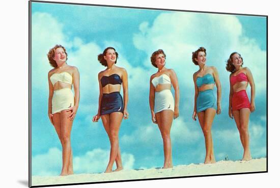 Five Women in Two-Piece Bathing Suits-null-Mounted Art Print