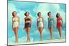 Five Women in Two-Piece Bathing Suits-null-Mounted Art Print