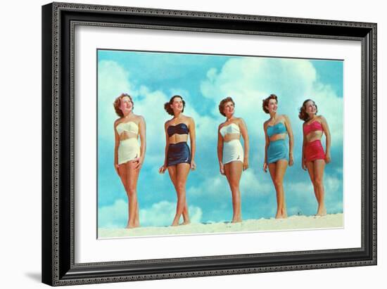 Five Women in Two-Piece Bathing Suits-null-Framed Art Print