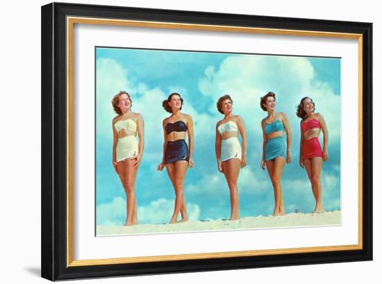 Five Women in Two-Piece Bathing Suits-null-Framed Art Print