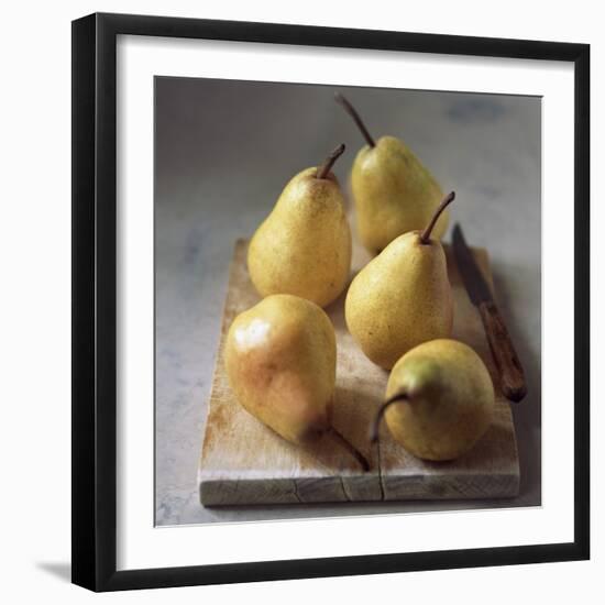Five Yellow Pears on a Chopping Board-Michael Paul-Framed Photographic Print