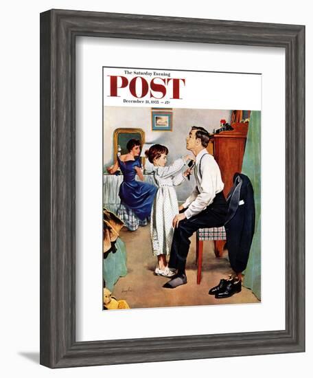 "Fixing Father's Tie" Saturday Evening Post Cover, December 31, 1955-George Hughes-Framed Giclee Print