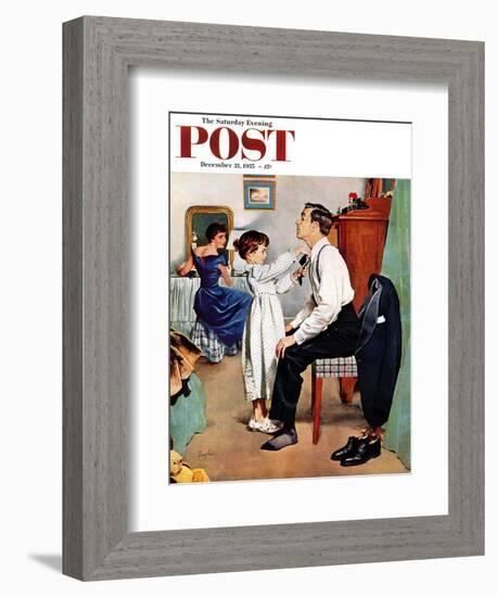 "Fixing Father's Tie" Saturday Evening Post Cover, December 31, 1955-George Hughes-Framed Giclee Print