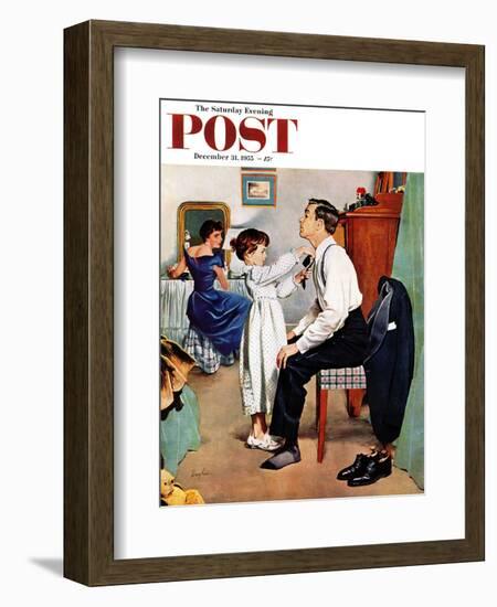 "Fixing Father's Tie" Saturday Evening Post Cover, December 31, 1955-George Hughes-Framed Giclee Print