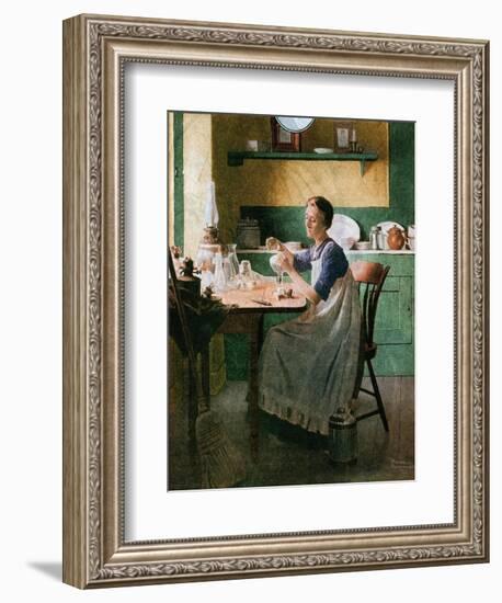 Fixing the lamp (or Woman in Kitchen)-Norman Rockwell-Framed Giclee Print