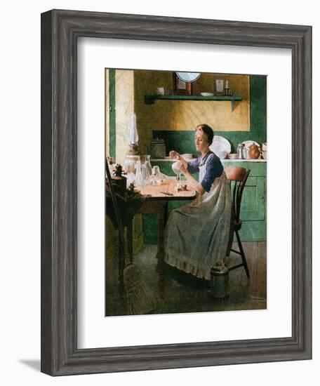 Fixing the lamp (or Woman in Kitchen)-Norman Rockwell-Framed Giclee Print