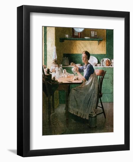 Fixing the lamp (or Woman in Kitchen)-Norman Rockwell-Framed Giclee Print