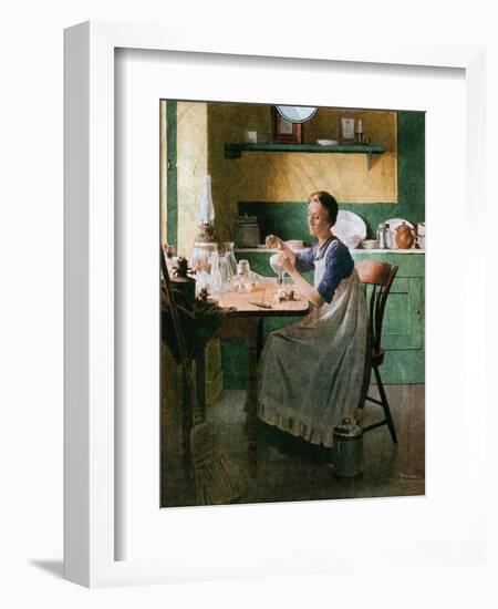 Fixing the lamp (or Woman in Kitchen)-Norman Rockwell-Framed Giclee Print