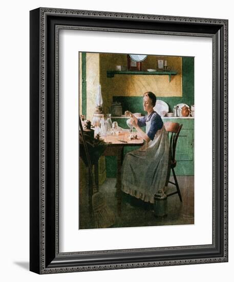 Fixing the lamp (or Woman in Kitchen)-Norman Rockwell-Framed Giclee Print