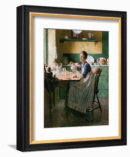 Fixing the lamp (or Woman in Kitchen)-Norman Rockwell-Framed Giclee Print