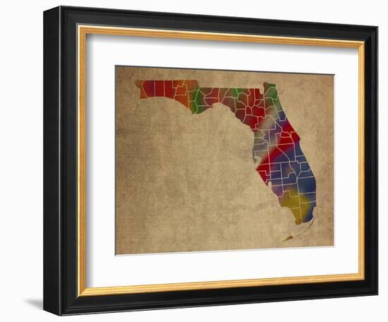 FL Colorful Counties-Red Atlas Designs-Framed Giclee Print