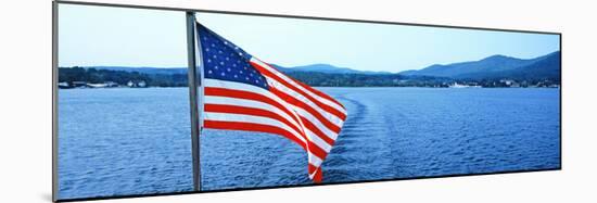 Flag and View from the Minne Ha Ha Steamboat, Lake George, New York State, USA-null-Mounted Photographic Print