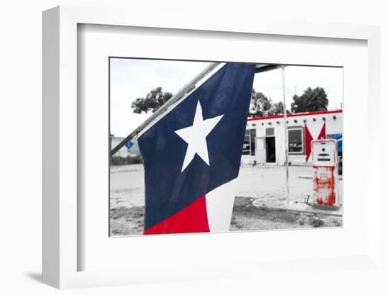 Flag at an Antique Gas Station, Adrian, Texas, USA. Route 66-Julien McRoberts-Framed Photographic Print