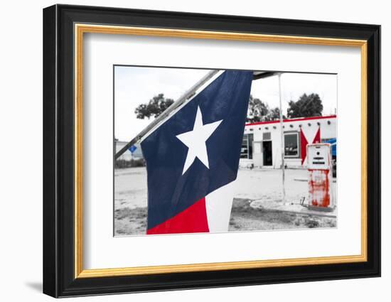 Flag at an Antique Gas Station, Adrian, Texas, USA. Route 66-Julien McRoberts-Framed Photographic Print