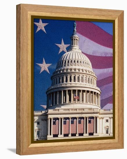 Flag Behind U.S. Capitol-Joseph Sohm-Framed Premier Image Canvas