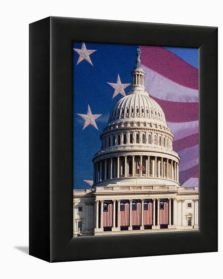 Flag Behind U.S. Capitol-Joseph Sohm-Framed Premier Image Canvas