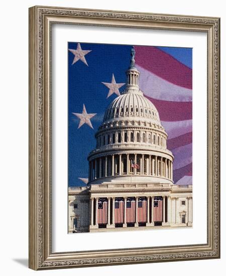 Flag Behind U.S. Capitol-Joseph Sohm-Framed Photographic Print