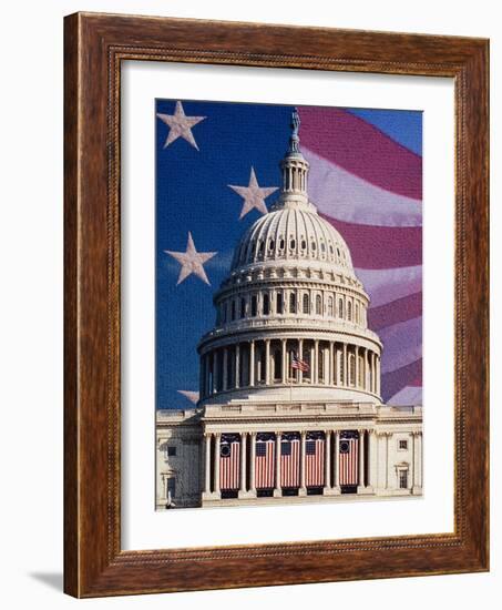 Flag Behind U.S. Capitol-Joseph Sohm-Framed Photographic Print