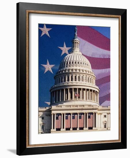 Flag Behind U.S. Capitol-Joseph Sohm-Framed Photographic Print