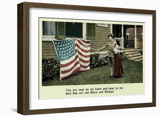 Flag in Front of House-null-Framed Art Print
