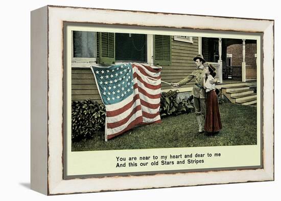 Flag in Front of House-null-Framed Stretched Canvas