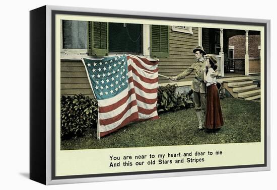 Flag in Front of House-null-Framed Stretched Canvas