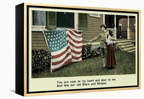Flag in Front of House-null-Framed Stretched Canvas