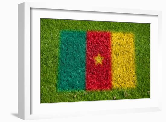 Flag of Cameroon on Grass-raphtong-Framed Art Print