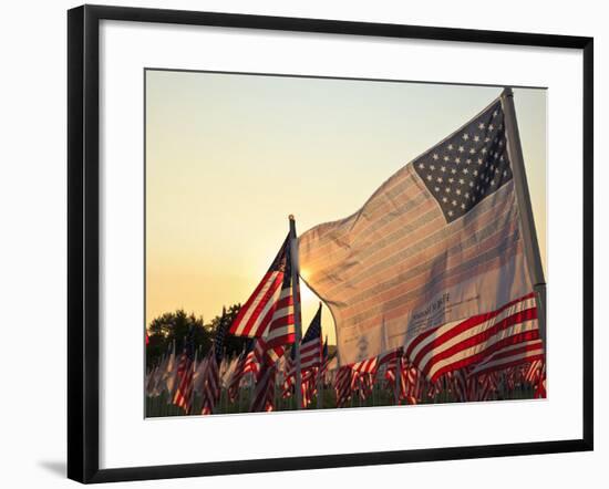 Flag of Honor and American Flags in Honor of the Ten Year Anniversary of 9/11, Salem, Oregon, Usa-Rick A. Brown-Framed Photographic Print