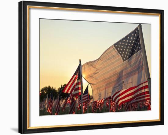 Flag of Honor and American Flags in Honor of the Ten Year Anniversary of 9/11, Salem, Oregon, Usa-Rick A. Brown-Framed Photographic Print