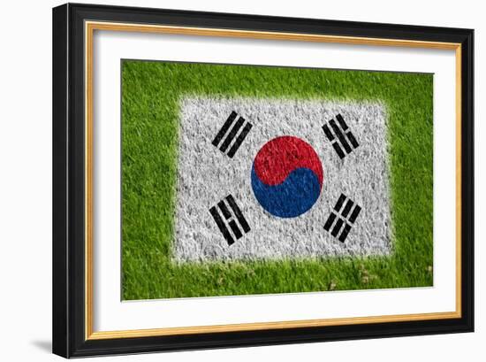 Flag of Korea on Grass-raphtong-Framed Art Print