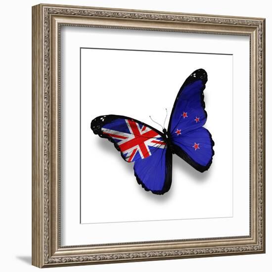 Flag Of New Zealand Butterfly, Isolated On White-suns_luck-Framed Art Print