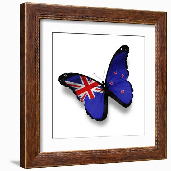 Flag Of New Zealand Butterfly, Isolated On White-suns_luck-Framed Art Print