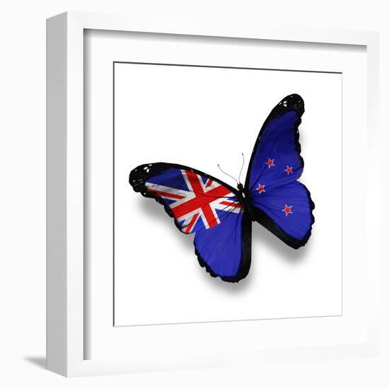 Flag Of New Zealand Butterfly, Isolated On White-suns_luck-Framed Art Print