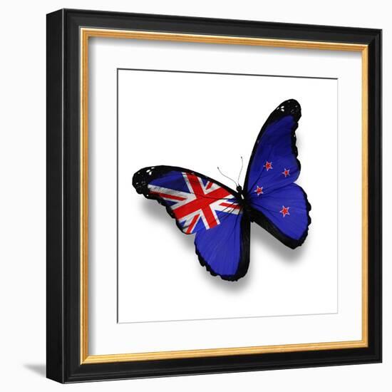 Flag Of New Zealand Butterfly, Isolated On White-suns_luck-Framed Art Print