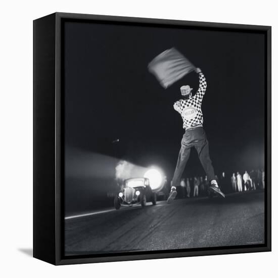 Flag Waver Beginning Drag Race-Hank Walker-Framed Premier Image Canvas