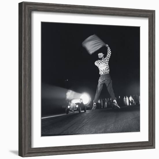 Flag Waver Beginning Drag Race-Hank Walker-Framed Photographic Print