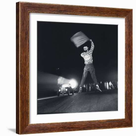 Flag Waver Beginning Drag Race-Hank Walker-Framed Photographic Print