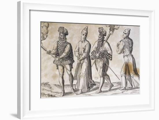 Flagellants and Soldier, Spain, 16th Century-null-Framed Giclee Print