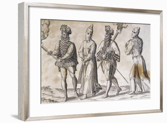 Flagellants and Soldier, Spain, 16th Century-null-Framed Giclee Print