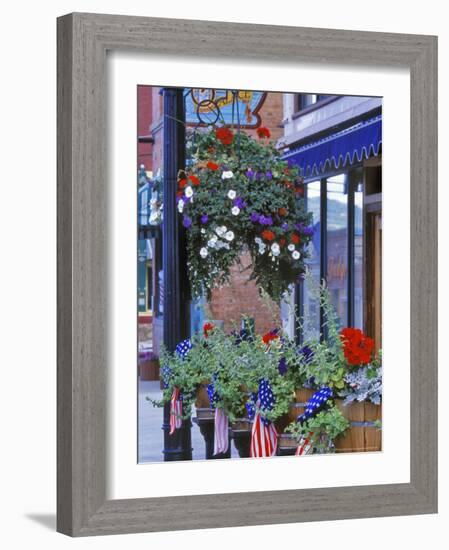 Flags and Flowers, Philipsburg, Montana, USA-Chuck Haney-Framed Photographic Print