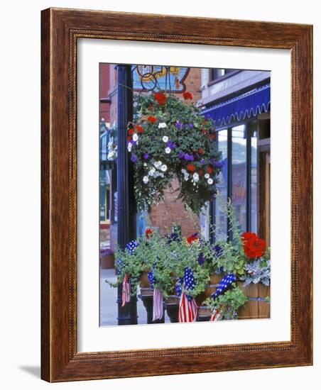 Flags and Flowers, Philipsburg, Montana, USA-Chuck Haney-Framed Photographic Print