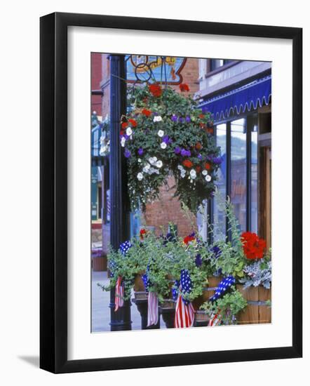 Flags and Flowers, Philipsburg, Montana, USA-Chuck Haney-Framed Photographic Print