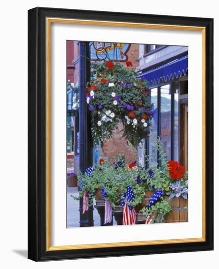 Flags and Flowers, Philipsburg, Montana, USA-Chuck Haney-Framed Photographic Print