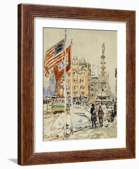 Flags, Columbus Circle, 1918-Childe Hassam-Framed Giclee Print